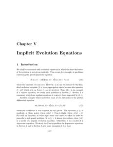 Chapter V  Implicit Evolution Equations 1  Introduction