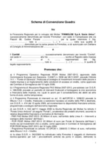 Schema di Convenzione Quadro tra la Finanziaria Regionale per lo sviluppo del Molise “FINMOLISE S.p.A. Socio Unico”, successivamente denominata per brevità “Finmolise”, con sede in Campobasso alla via Pascoli 68