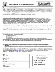 PREPROPOSAL STATEMENT OF INQUIRY  CR-101 (June[removed]Implements RCW[removed]Do NOT use for expedited rule making