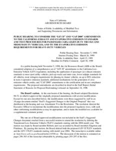 Rulemaking: Day Notice LEV II And CAP2000 Amendments To The California Exhaust and Evaporative Emission Standards And Test Procedures For PCs, LDTs, and MDVs, and HDVs