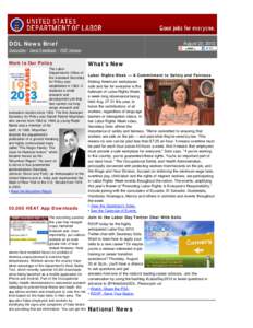 The DOL Newsletter - August 23, 2012: Labor Rights Week; Join the Labor Day Twitter Chat; 50,000 Heat App Downloads
