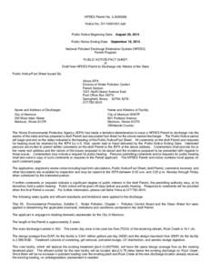 NPDES Permit No. IL0080068 Notice No. GY:[removed]bah Public Notice Beginning Date: August 20, 2014 Public Notice Ending Date: September 19, 2014 National Pollutant Discharge Elimination System (NPDES)