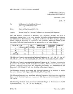 Raw milk / Dairy farming / Pasteurization / Dairy / Food and Drug Administration / Hazard analysis and critical control points / Powdered milk / Buttermilk / Grade A Pasteurized Milk Ordinance / Milk / Food and drink / Livestock