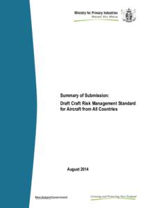 Summary of Submission: Draft Craft Risk Management Standard for Aircraft from All Countries August 2014