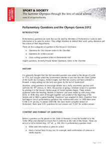 Parliamentary questions and the Olympic Games 2012