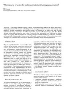 Which course of action for earthen architectural heritage preservation? M. Correia Escola Superior Gallaecia, Vila Nova de Cerveira, Portugal  ABSTRACT: This paper addresses courses of action to consider for best practic