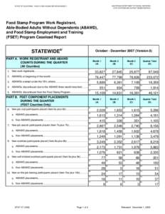 STAT 47 - Food Stamp Program Work Registrant, Able-Bodied Adults Without Dependents (ABAWD), and Food Stamp Employment and Training (FSET) Program Caseload Report - October - December 2007