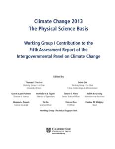 Working Group I Contribution to the Fifth Assessment Report of the Intergovernmental Panel on Climate Change Edited by