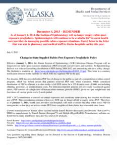 Change in State-Supplied Rabies Post-Exposure Prophylaxis Policy