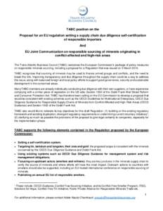 TABC position on the Proposal for an EU regulation setting a supply chain due diligence self-certification of responsible importers And EU Joint Communication on responsible sourcing of minerals originating in conflict-a