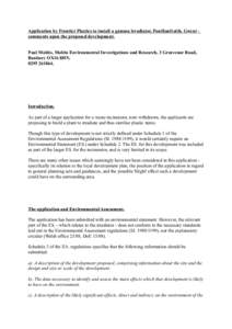 Application by Frontier Plastics to install a gamma irradiator, Pontllanfraith, Gwent comments upon the proposed development. Paul Mobbs, Mobbs Environmental Investigations and Research, 3 Grosvenor Road, Banbury OX16 8H