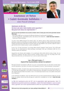 Elections Municipales – 9 et 16 mars[removed]Soutenez et Votez « Saint-Germain Solidaire » avec Pascal Lévêque Habitants du Bel Air,