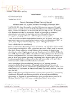 Press release: Depuaty Secretary Peters Appointed