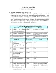 EXECUTIVE SUMMARY Chhumkhum- Chawngte Road 1.0 Mizoram State Road Project II (MSTP II) India ram sawrkar chuan Mizoram chhung kawng thenkhat, state highway-te, district road-te a awmsa tihzau leh changtlung zawka siam th