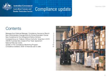 Compliance update  December 2009 Contents Message from National Manager, Compliance Assurance Branch