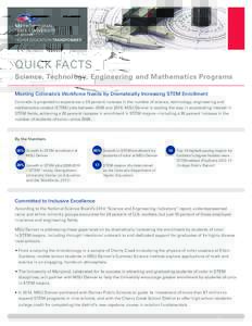 QUICK FACTS Science, Technology, Engineering and Mathematics Programs Meeting Colorado’s Workforce Needs by Dramatically Increasing STEM Enrollment Colorado is projected to experience a 28 percent increase in the numbe