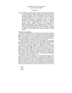 Assembly Bill No. 65–Committee on Government Affairs CHAPTERAN ACT relating to public affairs; making various changes relating to the regulation of notaries public; authorizing the Secretary of State to cond