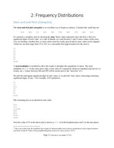 2: Frequency Distributions Stem-and-Leaf Plots (Stemplots) The stem-and-leaf plot (stemplot) is an excellent way to begin an analysis. Consider this small data set: 