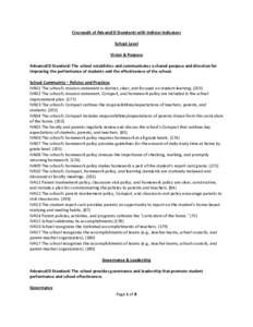 Crosswalk of AdvancED Standards with Indistar Indicators School Level Vision & Purpose AdvanceED Standard: The school establishes and communicates a shared purpose and direction for improving the performance of students 