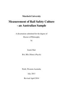 1  Murdoch University Measurement of Rail Safety Culture - an Australian Sample