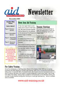Newsletter December 2007 Inside This Issue  News from Aid Training