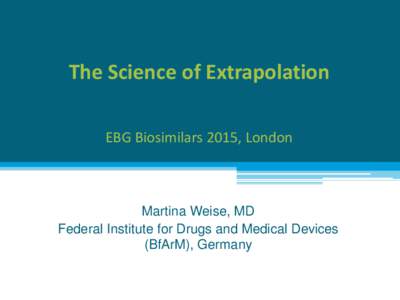 The Science of Extrapolation EBG Biosimilars 2015, London Martina Weise, MD Federal Institute for Drugs and Medical Devices (BfArM), Germany