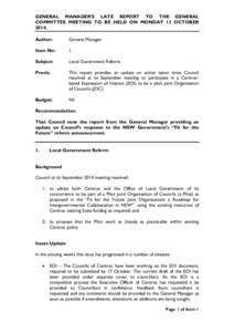 Microsoft Word - Report - General Manager - Late Report to General Committee - Fit For The Future - 13 October 2014.docx