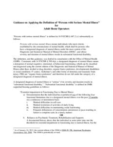 Guidance on Applying the Definition of “Persons with Serious Mental Illness” for Adult Home Operators