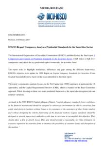 IOSCO Report Compares, Analyses Prudential Standards in the Securities Sector