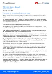 News Release Minister Leon Bignell Minister for Tourism Sunday, 25 January, 2015  Family day for Santos Tour Down Under finale