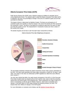 Alberta Consumer Price Index (ACPI) Public Service Pension Plan (PSPP) uses a standard measure of inflation to calculate Cost of Living Adjustments (COLA). The measure used is called the Alberta Consumer Price Index (ACP