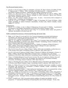 Peer-Reviewed Journal Articles – 1. Lim, D. S. S., B. E. Laval, G. Slater, D. Antoniades, A. Forrest, W. Pike, R. Pieters, M. Saffari, D. Reid, D. Andersen and C. P. McKay[removed]Limnology of Pavilion Lake B.C. - Chara