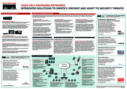 CISCO SELF-DEFENDING NETWORKS INTEGRATED SOLUTIONS TO IDENTIFY, PREVENT AND ADAPT TO SECURITY THREATS CISCO SECURITY PRODUCTS CISCO SELF-DEFENDING OVERVIEW A Cisco Self-Defending Network provides a proactive defense agai