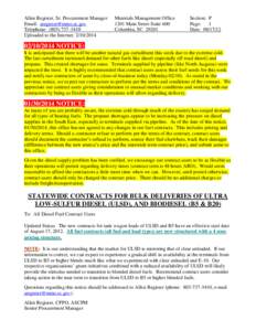 Allen Register, Sr. Procurement Manager Email: [removed] Telephone: ([removed]Uploaded to the Internet: [removed]Materials Management Office