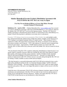 FOR IMMEDIATE RELEASE Adrienne Choma, Saladax Biomedical, IncSaladax Biomedical Executes Exclusive Distribution Agreement with