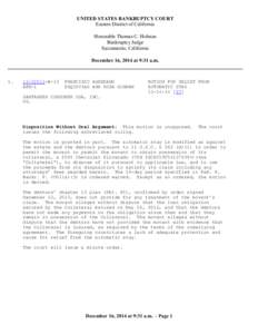 UNITED STATES BANKRUPTCY COURT Eastern District of California Honorable Thomas C. Holman Bankruptcy Judge Sacramento, California December 16, 2014 at 9:31 a.m.