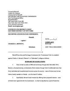 Counsel of Record: Andrew M. Calamari Attorney for the Plaintiff SECURITIES AND EXCHANGE COMMISSION New York Regional Office Brookfield Place