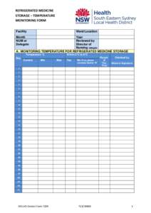 REFRIGERATED MEDICINE STORAGE – TEMPERATURE MONITORING FORM Facility  Ward/Location