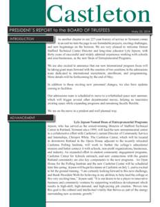 PRESIDENT’S REPORT to the BOARD OF TRUSTEES INTRODUCTION Mary 22, 2014  As another chapter in our 227-year history of service to Vermont comes