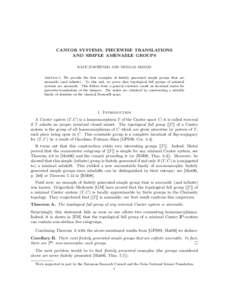 CANTOR SYSTEMS, PIECEWISE TRANSLATIONS AND SIMPLE AMENABLE GROUPS KATE JUSCHENKO AND NICOLAS MONOD Abstract. We provide the first examples of finitely generated simple groups that are amenable (and infinite). To this end