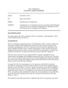 City of Piedmont COUNCIL AGENDA REPORT DATE: December 1, 2014