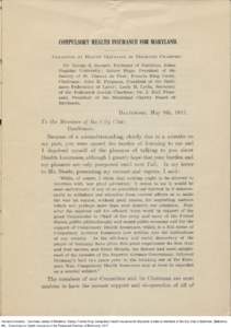 Harvard University - Countway Library of Medicine / Carey, Francis King. Compulsory health insurance for Maryland :a letter to members of the City Club of Baltimore. [Baltimore, Md. : Committee on Health Insurance of the