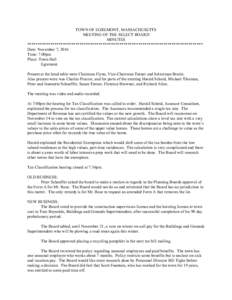 TOWN OF EGREMONT, MASSACHUSETTS MEETING OF THE SELECT BOARD MINUTES ************************************************************************************ Date: November 7, 2016 Time: 7:00pm