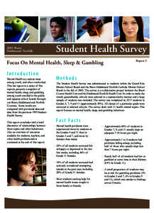 2003 Brant, Haldimand, Norfolk Student Health Survey  Focus On Mental Health, Sleep & Gambling