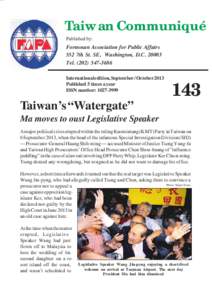 Taiwan Communiqué Published by: Formosan Association for Public Affairs 552 7th St. SE, Washington, D.C[removed]Tel[removed]