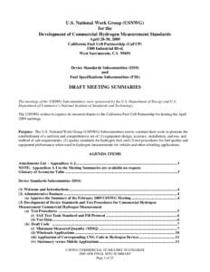 U.S. National Work Group (USNWG) for the Development of Commercial Hydrogen Measurement Standards April 28-30, 2009 California Fuel Cell Partnership (CaFCP[removed]Industrial Blvd.