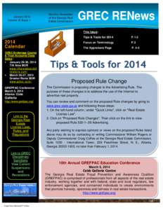 January 2014 Volume 10 Issue L 1 GRECRENews RENews