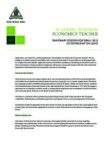 ACADEMIC POSITION ECONOMICS TEACHER MIND  BODY