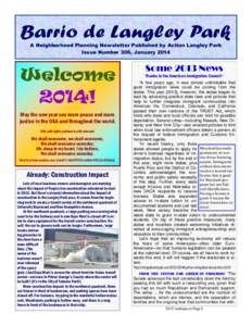 Barrio de Langley Park A Neighborhood Planning Newsletter Published by Action Langley Park Issue Number 306, January 2014 Welcome 2014!