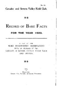 No[removed]Caradoc and Severn Valley Field Club. RECORD OF BARE FACTS FOR THE YEAR